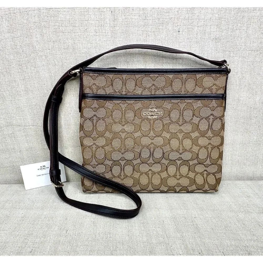 COACH Signature Shoulder Crossbody Bag F29960 Canvas Leather Beige & Dark Brown